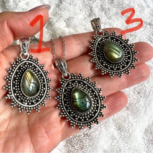 You Choose! 925 Fancy Flash Labradorite Pendant Necklace - Picture 2 of 9